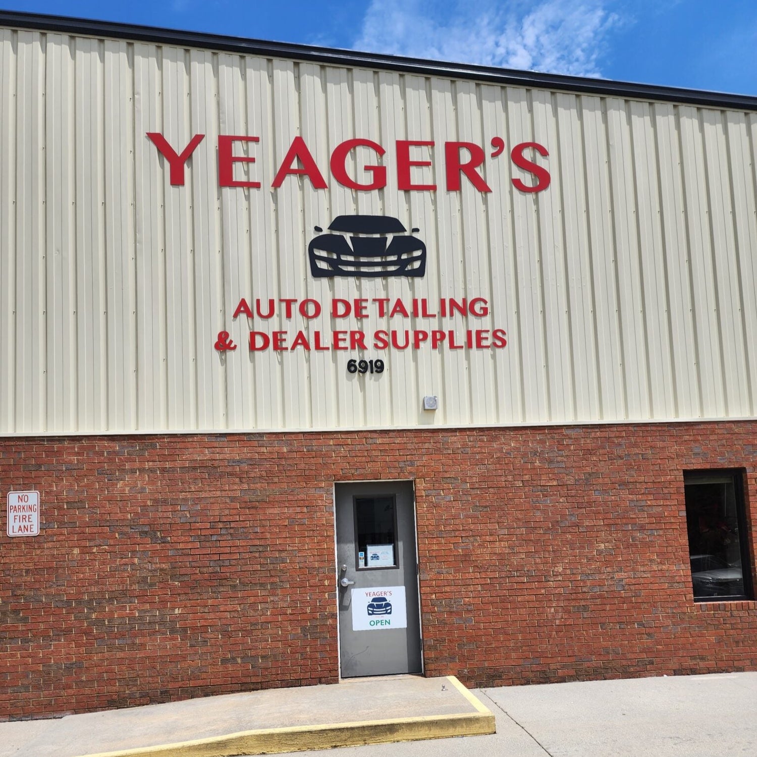 Yeager's auto detailing and dealer supplies store front door