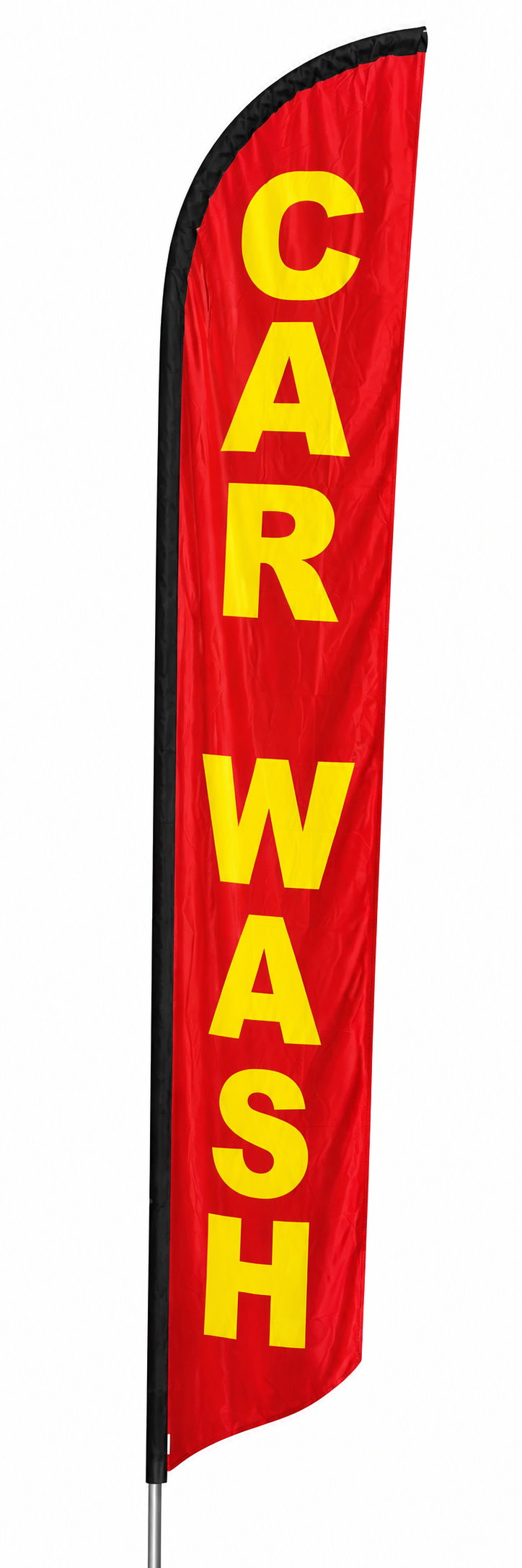 car wash yellow lettering on red background swooper flag 12 feet tall
