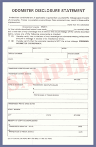odometer disclosure statement form white and yellow copies