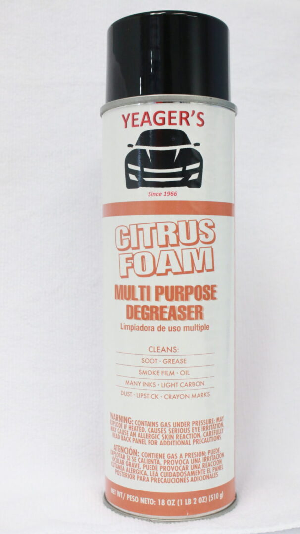 Yeager's Citrus Foam Multi-purpose degreaser aerosol spray