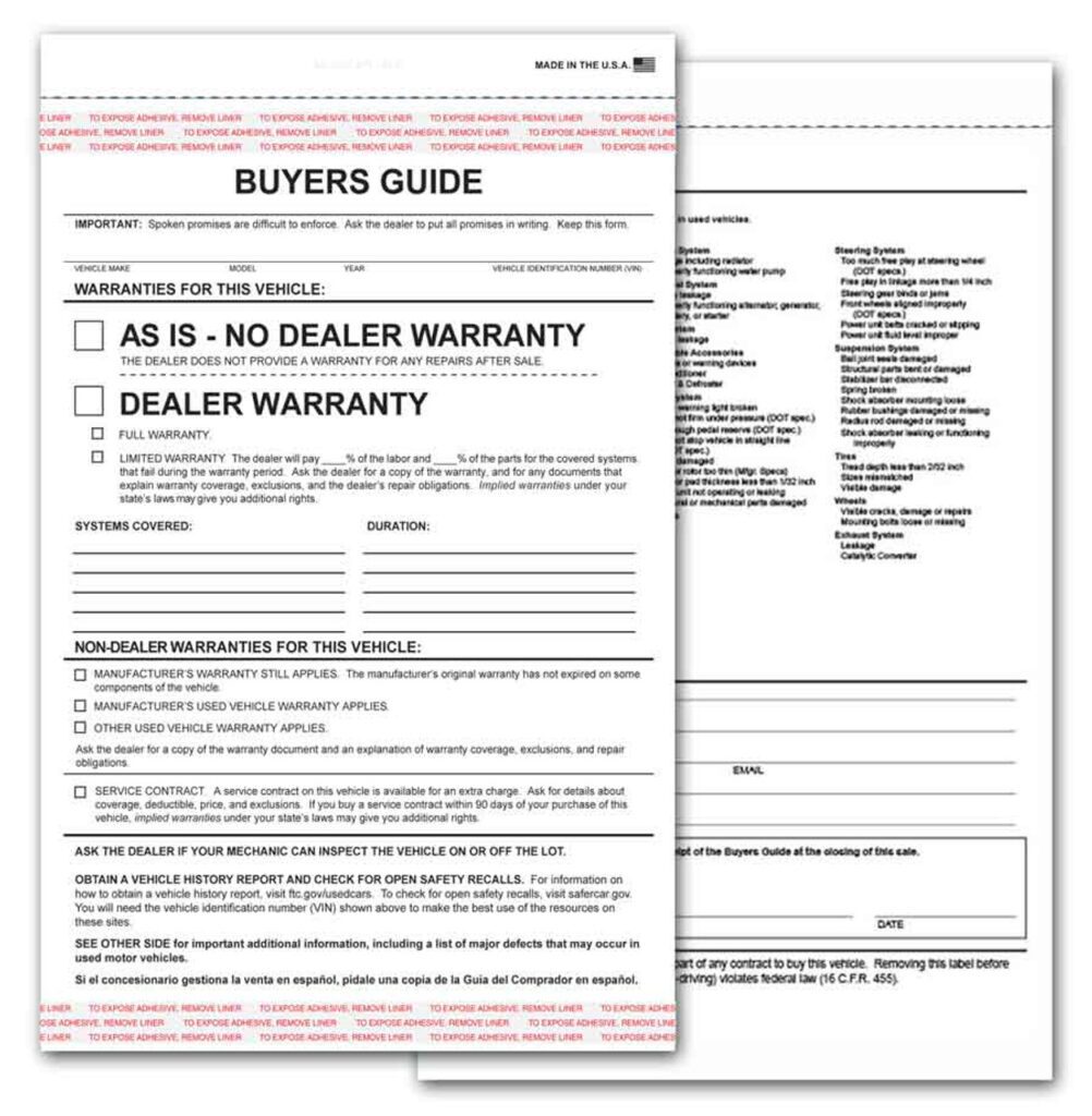 buyers guide form with adhesive top and bottom