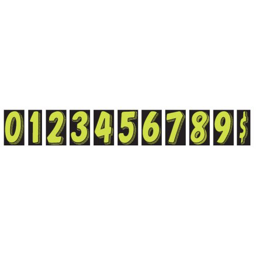 car dealer green black fluorescent number stickers