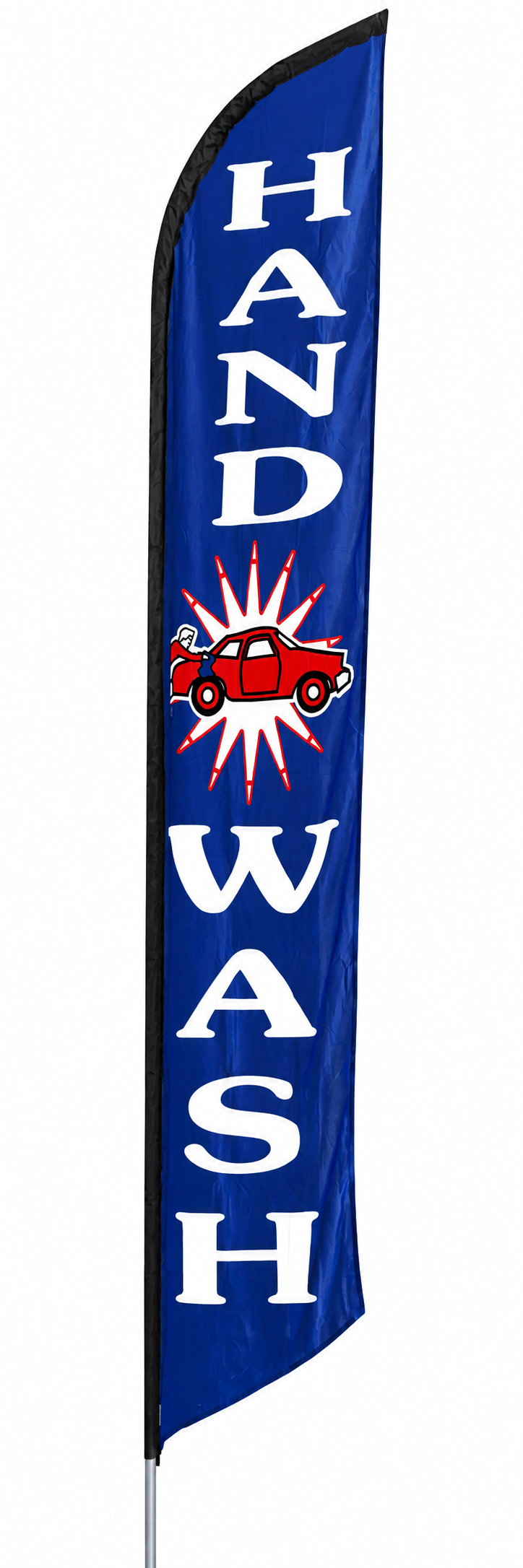 hand wash swopper flag 12 feet white letters and red car on blue