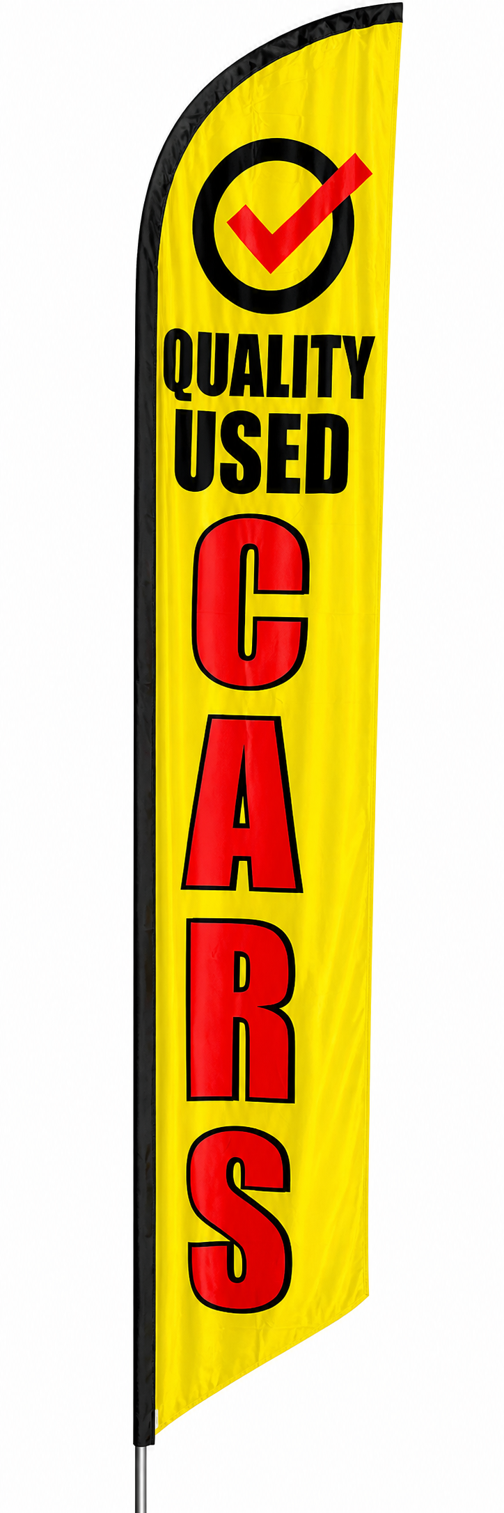 Swopper banner Quality Used Cars red and black on yellow background 12 feet tall