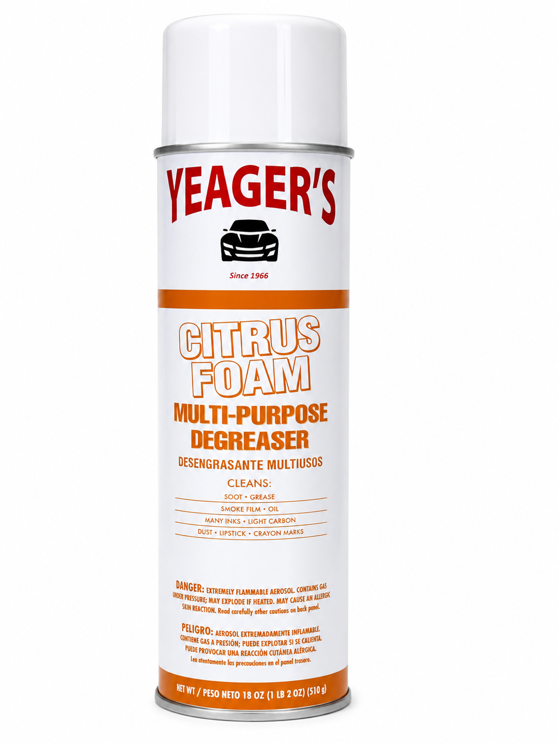 Yeager's Citrus Foam Multi-Purpose Degreaser can on a white background
